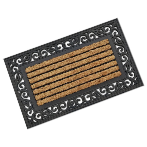 Rubber & Coir Mat - Classic Scroll Striped