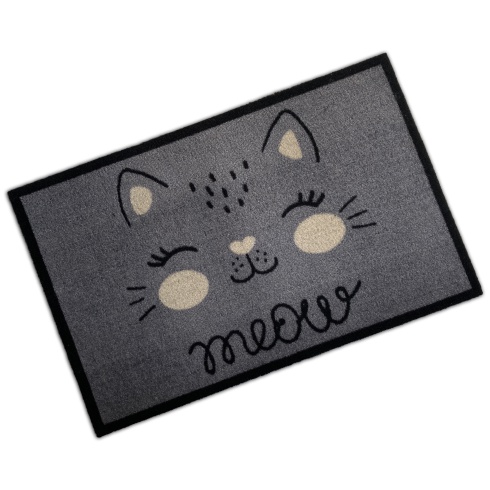 Decorative Washable Doormat - Meow Grey Cat Design