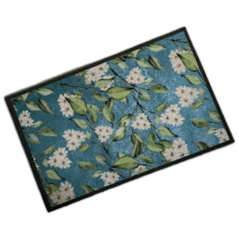 Decorative Washable Doormat - Flowers & Blossom Blue